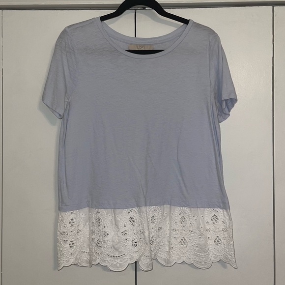 Loft Light Blue Top with White Lace Trim - Picture 1 of 3
